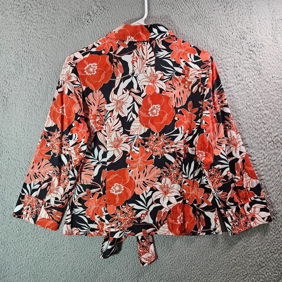 Lafayette 148 Shirt Top Women Size 8 Button‎ Up Floral Red Black White Cotton - Picture 7 of 12